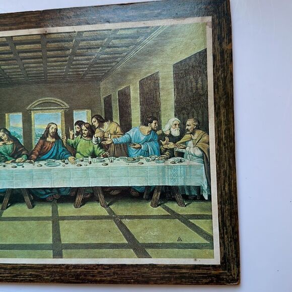 Vintage Mid Century print of The Last Supper on particle board wall hanging - Picture 3 of 6